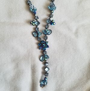 Blue crystal flower necklace and earrings